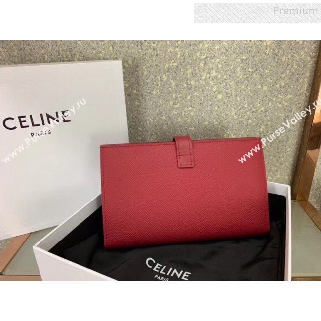 Celine Strap Grained Calfskin Wallet Dark Red 2019 (JQ-9120441)