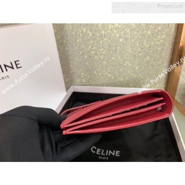 Celine Strap Grained Calfskin Wallet Dark Red 2019 (JQ-9120441)