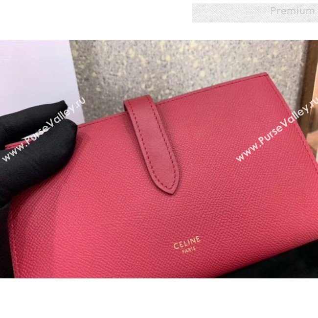 Celine Strap Grained Calfskin Wallet Dark Red 2019 (JQ-9120441)