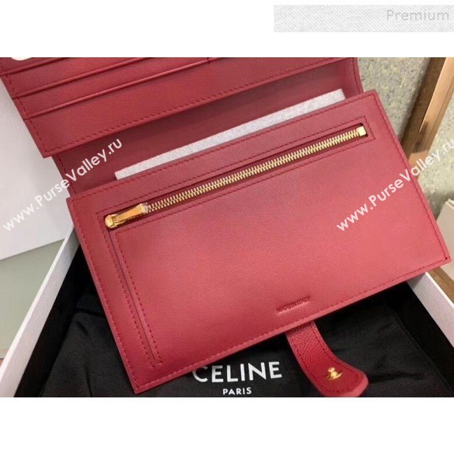 Celine Strap Grained Calfskin Wallet Dark Red 2019 (JQ-9120441)