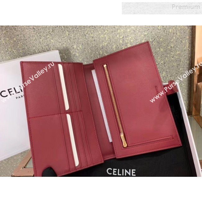 Celine Strap Grained Calfskin Wallet Dark Red 2019 (JQ-9120441)
