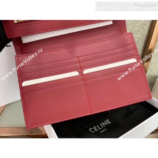 Celine Strap Grained Calfskin Wallet Dark Red 2019 (JQ-9120441)