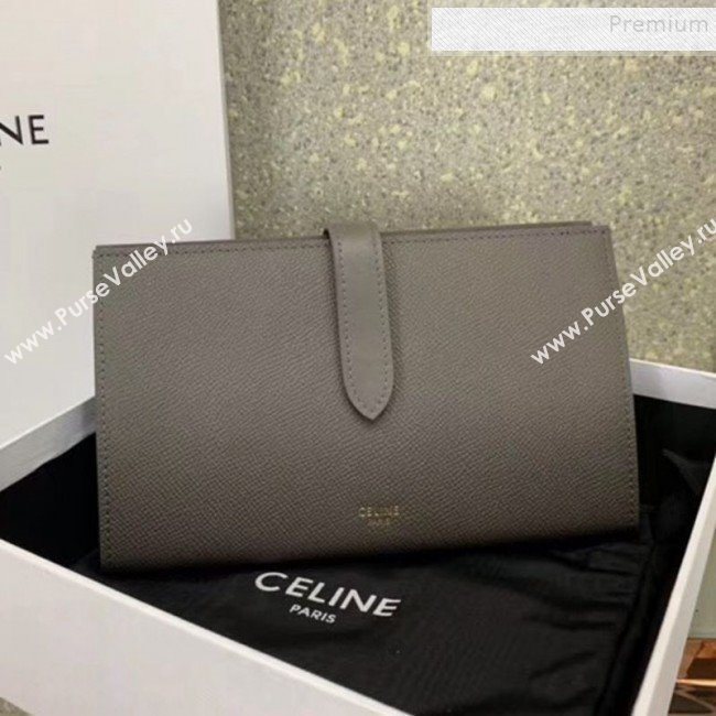 Celine Strap Grained Calfskin Wallet Grey 02 2019 (JQ-9120447)