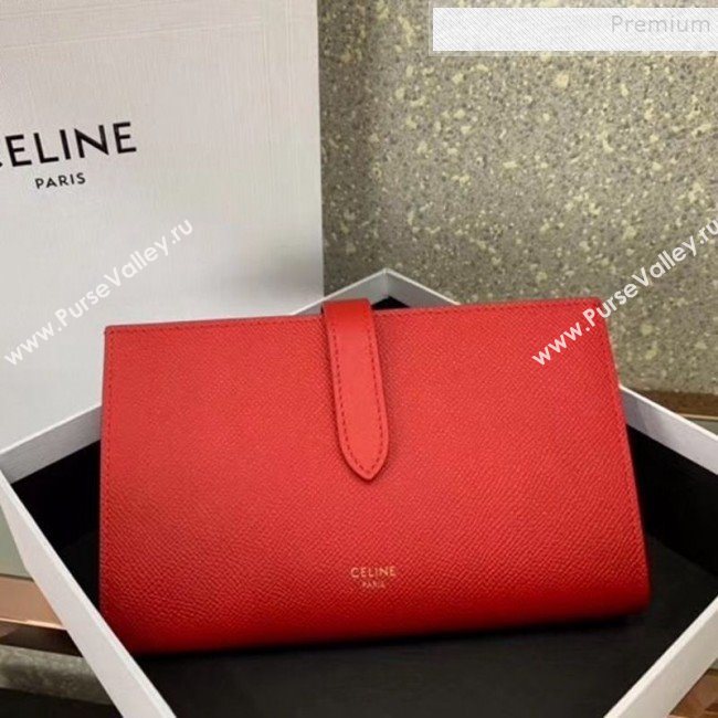 Celine Strap Grained Calfskin Wallet All Red 2019 (JQ-9120440)
