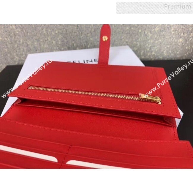 Celine Strap Grained Calfskin Wallet All Red 2019 (JQ-9120440)