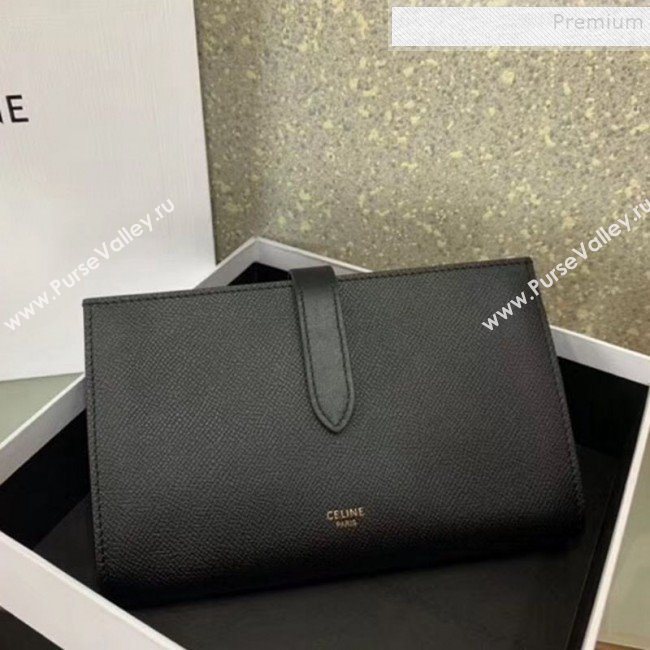 Celine Strap Grained Calfskin Wallet Black 2019 (JQ-9120443)