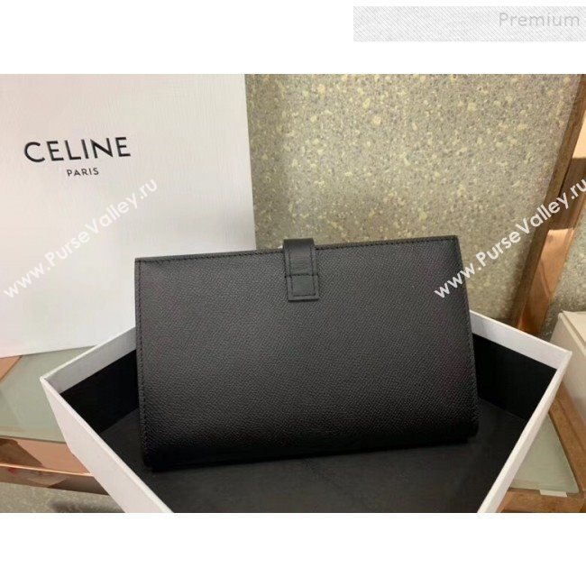 Celine Strap Grained Calfskin Wallet Black 2019 (JQ-9120443)