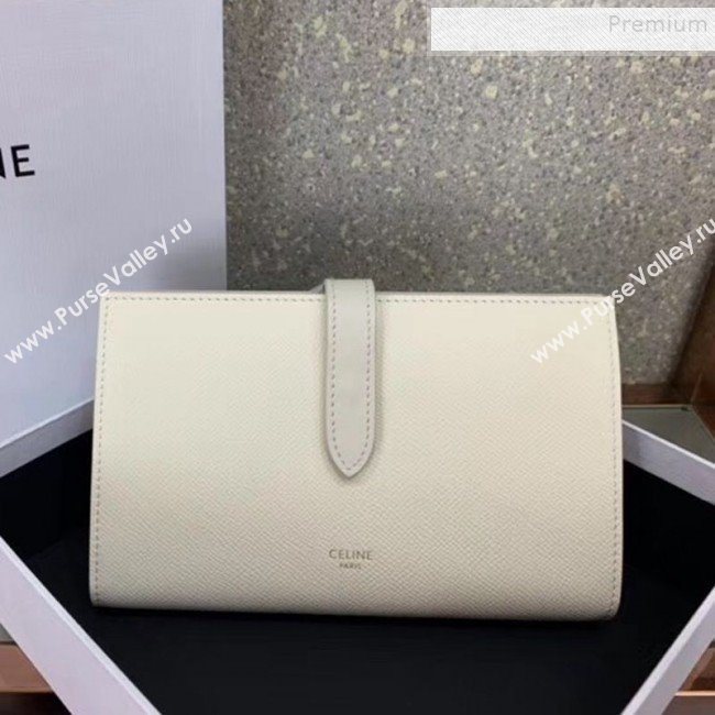 Celine Strap Grained Calfskin Wallet White Leather 2019 (JQ-9120442)