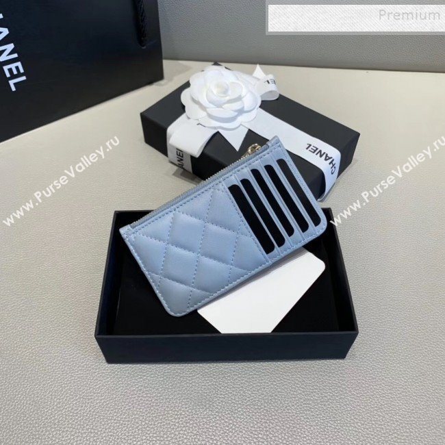 Chanel Quilted Lambskin Zipped Classic Card Holder AP0767 Blue 2019 (KAIS-9120202)