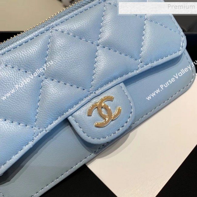 Chanel Quilted Lambskin Zipped Classic Card Holder AP0767 Blue 2019 (KAIS-9120202)