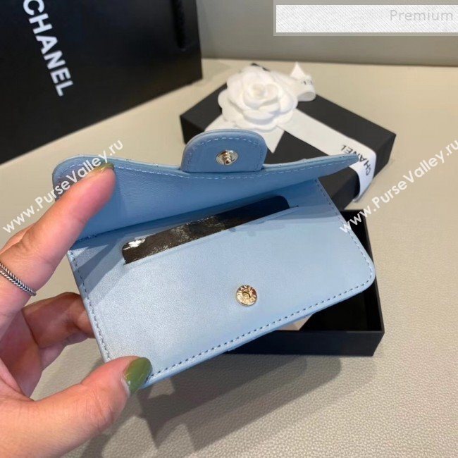 Chanel Quilted Lambskin Zipped Classic Card Holder AP0767 Blue 2019 (KAIS-9120202)