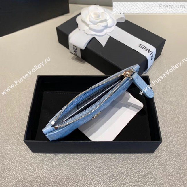 Chanel Quilted Lambskin Zipped Classic Card Holder AP0767 Blue 2019 (KAIS-9120202)