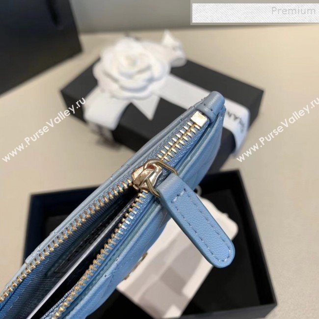 Chanel Quilted Lambskin Zipped Classic Card Holder AP0767 Blue 2019 (KAIS-9120202)