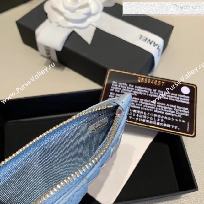 Chanel Quilted Lambskin Zipped Classic Card Holder AP0767 Blue 2019 (KAIS-9120202)