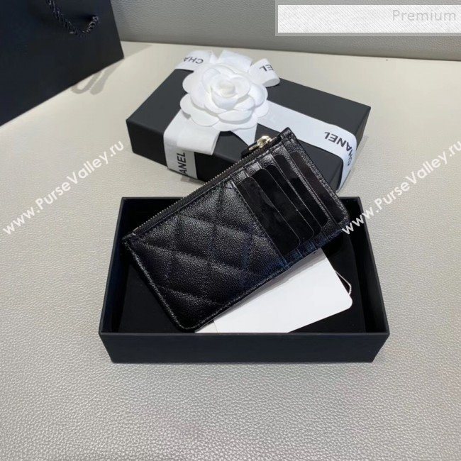 Chanel Quilted Grained Calfsskin Zipped Classic Card Holder AP0767 Black 2019 (KAIS-9120205)