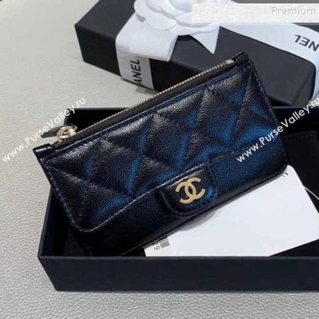 Chanel Quilted Grained Calfsskin Zipped Classic Card Holder AP0767 Black 2019 (KAIS-9120205)