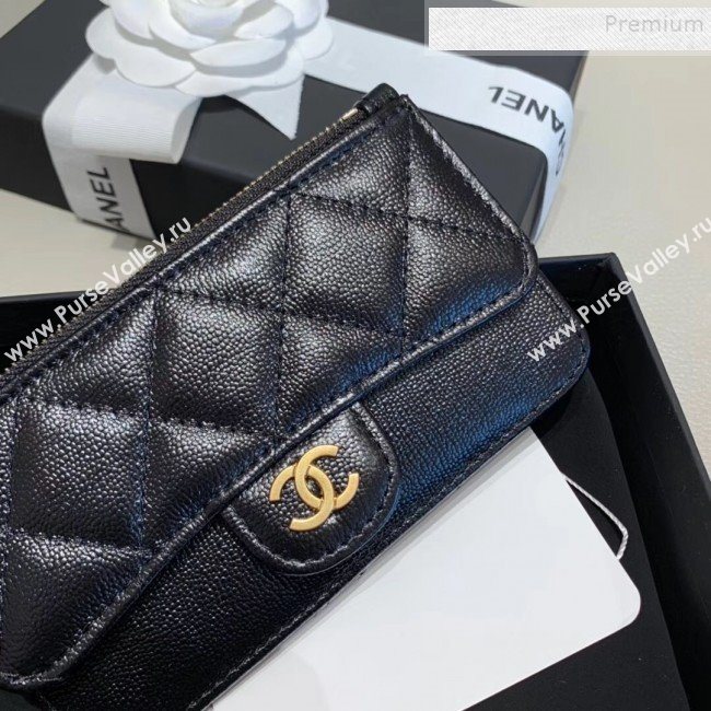 Chanel Quilted Grained Calfsskin Zipped Classic Card Holder AP0767 Black 2019 (KAIS-9120205)