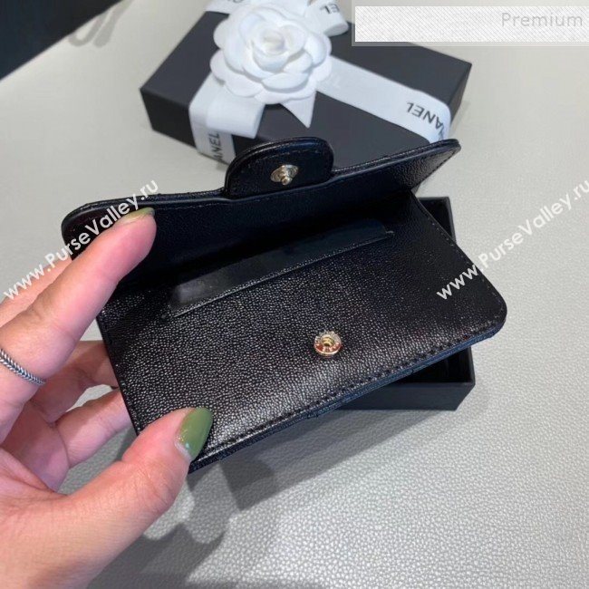 Chanel Quilted Grained Calfsskin Zipped Classic Card Holder AP0767 Black 2019 (KAIS-9120205)