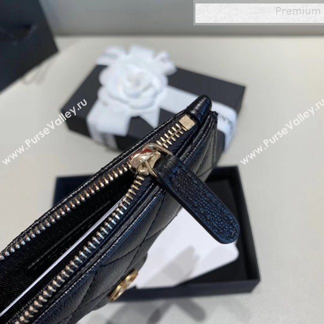 Chanel Quilted Grained Calfsskin Zipped Classic Card Holder AP0767 Black 2019 (KAIS-9120205)