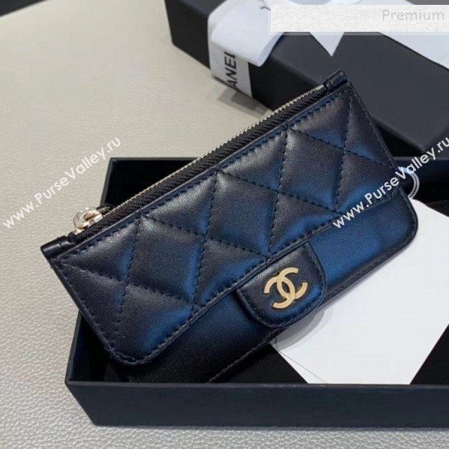 Chanel Quilted Lambskin Zipped Classic Card Holder AP0767 Black/Gold 2019 (KAIS-9120204)