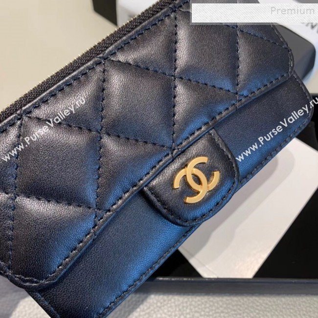 Chanel Quilted Lambskin Zipped Classic Card Holder AP0767 Black/Gold 2019 (KAIS-9120204)