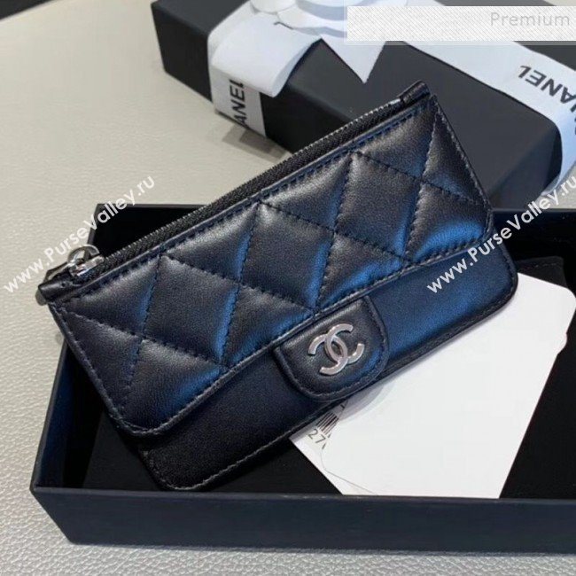 Chanel Quilted Lambskin Zipped Classic Card Holder AP0767 Black/Silver 2019 (KAIS-9120203)
