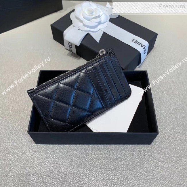 Chanel Quilted Lambskin Zipped Classic Card Holder AP0767 Black/Silver 2019 (KAIS-9120203)