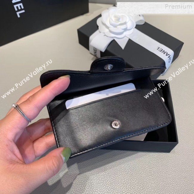 Chanel Quilted Lambskin Zipped Classic Card Holder AP0767 Black/Silver 2019 (KAIS-9120203)