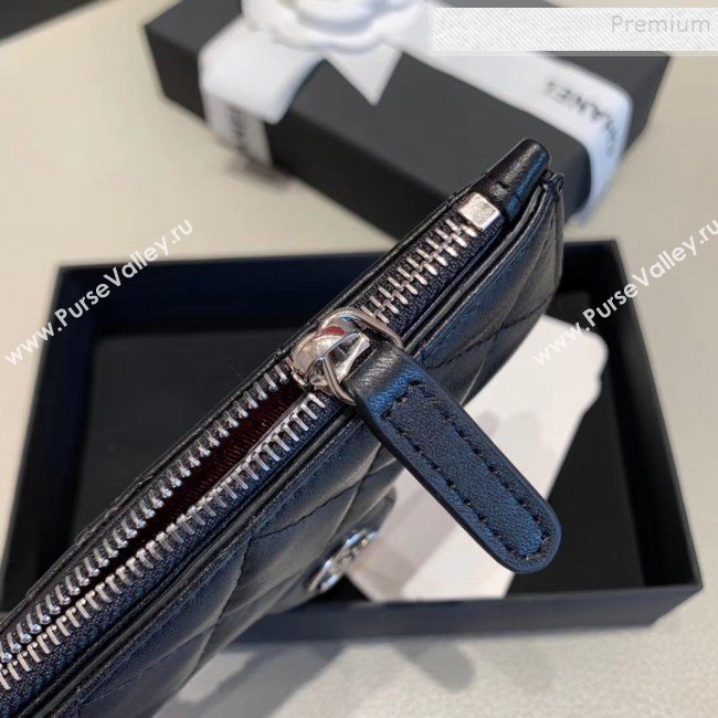 Chanel Quilted Lambskin Zipped Classic Card Holder AP0767 Black/Silver 2019 (KAIS-9120203)