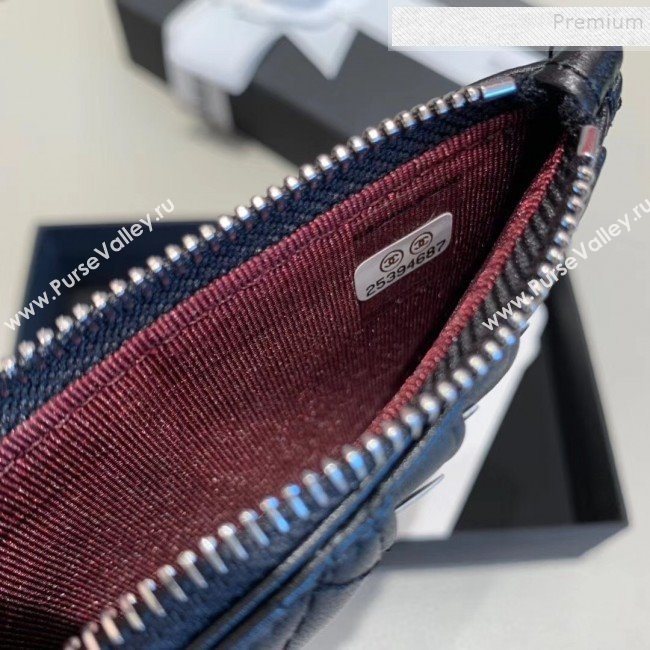 Chanel Quilted Lambskin Zipped Classic Card Holder AP0767 Black/Silver 2019 (KAIS-9120203)