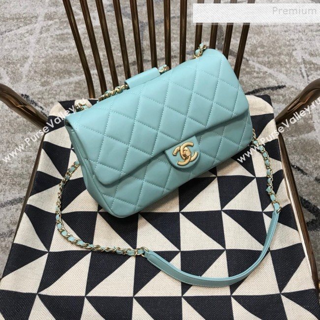 Chanel Quilted Lambskin Medium Flap Bag with Ring Top Handle AS1358 Blue 2020 (JDH-9120208)
