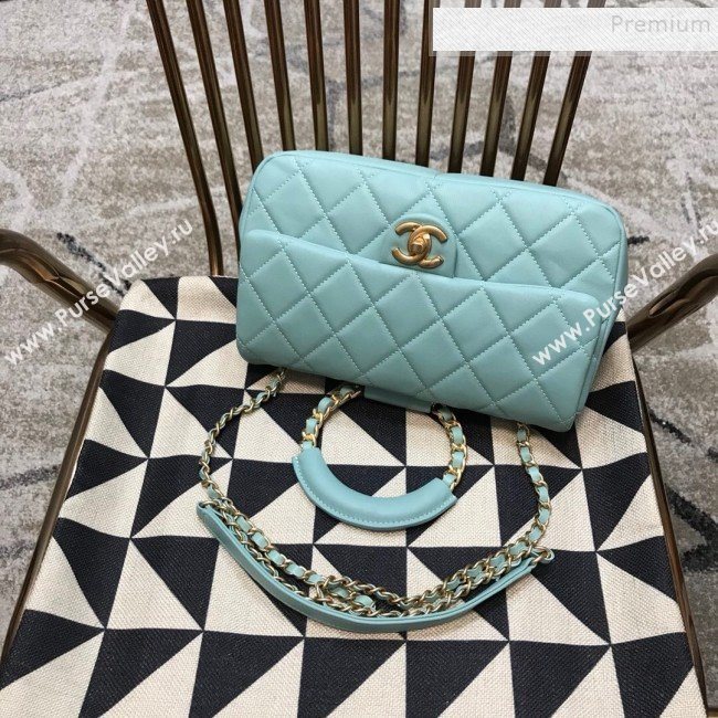 Chanel Quilted Lambskin Medium Flap Bag with Ring Top Handle AS1358 Blue 2020 (JDH-9120208)