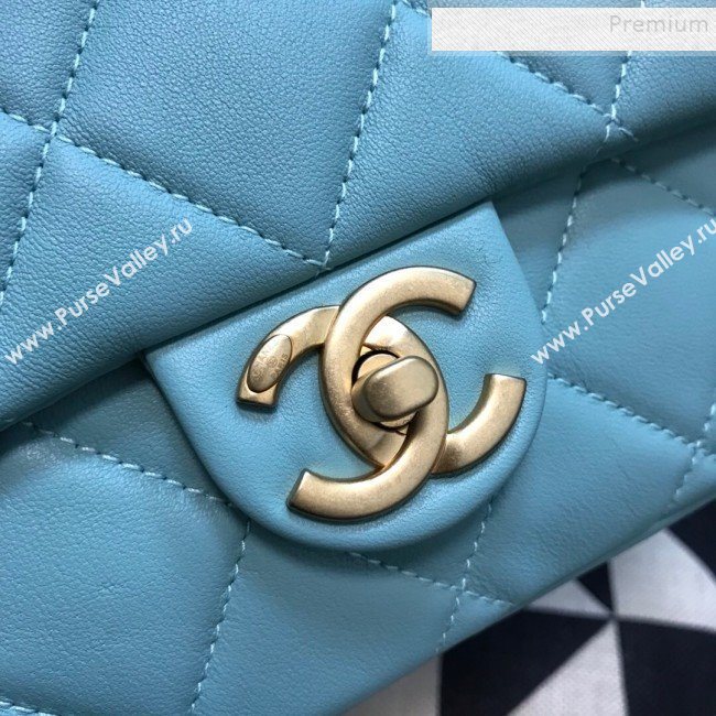 Chanel Quilted Lambskin Medium Flap Bag with Ring Top Handle AS1358 Blue 2020 (JDH-9120208)