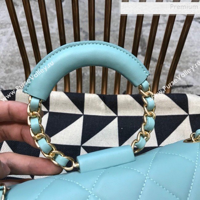 Chanel Quilted Lambskin Medium Flap Bag with Ring Top Handle AS1358 Blue 2020 (JDH-9120208)