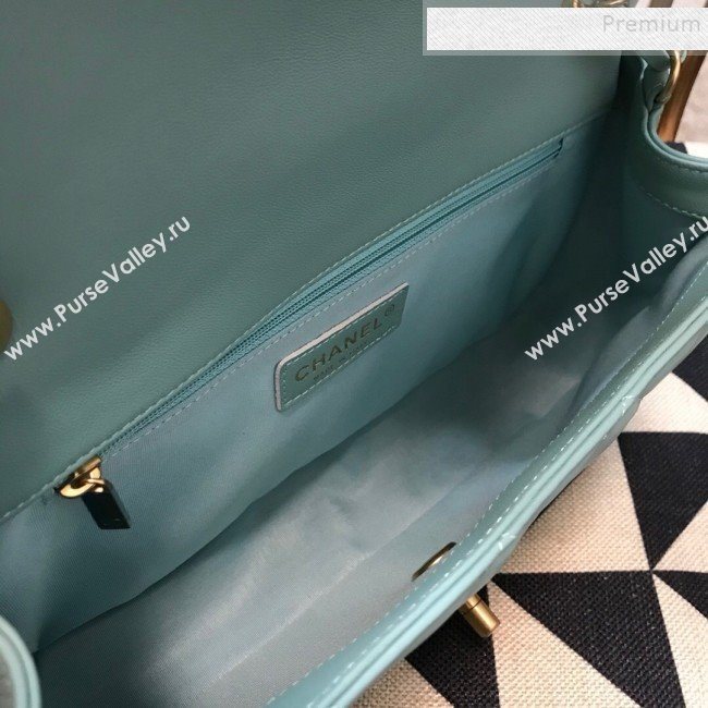 Chanel Quilted Lambskin Medium Flap Bag with Ring Top Handle AS1358 Blue 2020 (JDH-9120208)