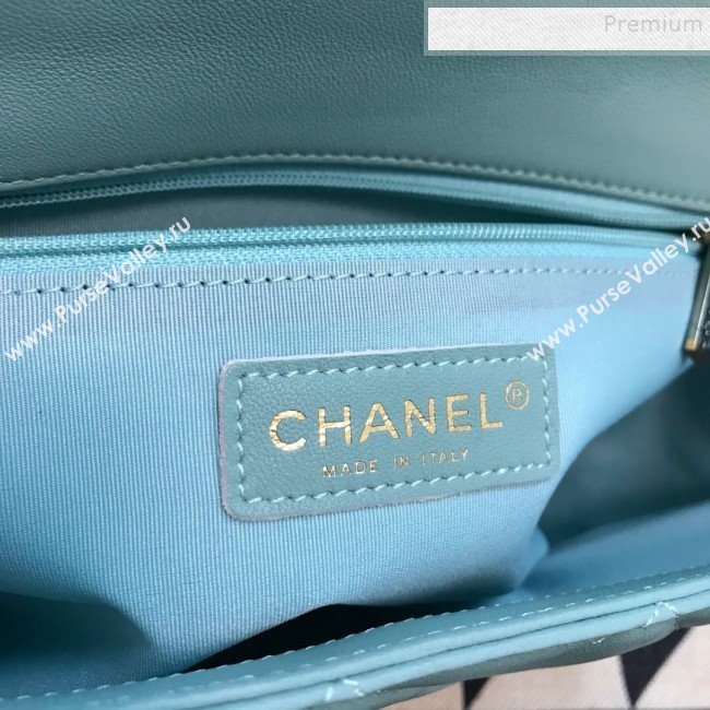 Chanel Quilted Lambskin Medium Flap Bag with Ring Top Handle AS1358 Blue 2020 (JDH-9120208)