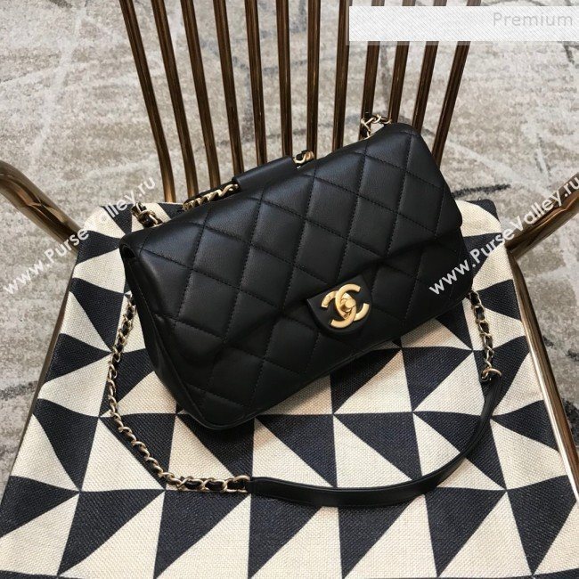 Chanel Quilted Lambskin Medium Flap Bag with Ring Top Handle AS1358 Black 2020 (JDH-9120207)
