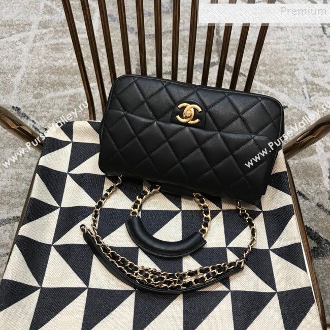 Chanel Quilted Lambskin Medium Flap Bag with Ring Top Handle AS1358 Black 2020 (JDH-9120207)