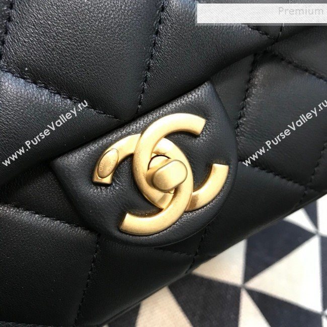 Chanel Quilted Lambskin Medium Flap Bag with Ring Top Handle AS1358 Black 2020 (JDH-9120207)