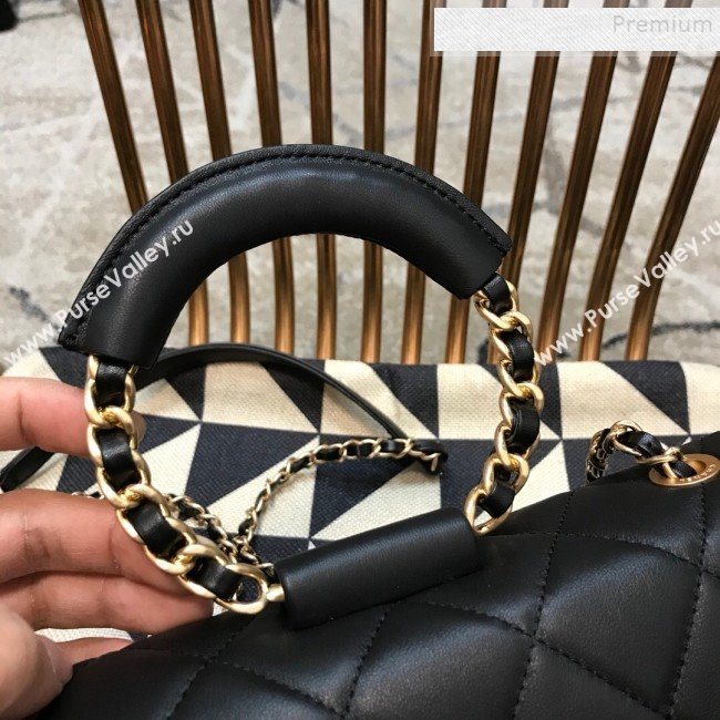 Chanel Quilted Lambskin Medium Flap Bag with Ring Top Handle AS1358 Black 2020 (JDH-9120207)
