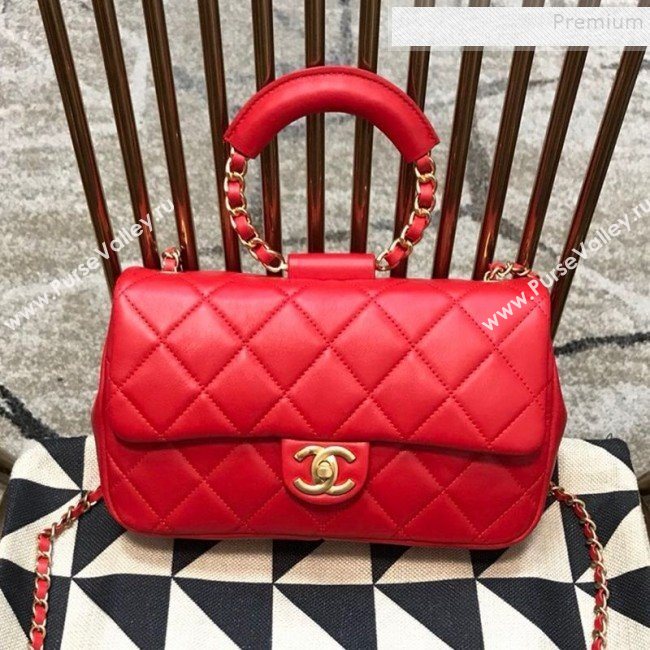 Chanel Quilted Lambskin Medium Flap Bag with Ring Top Handle AS1358 Red 2020 (JDH-9120209)