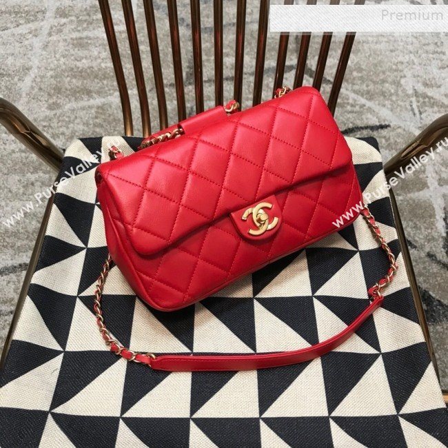 Chanel Quilted Lambskin Medium Flap Bag with Ring Top Handle AS1358 Red 2020 (JDH-9120209)