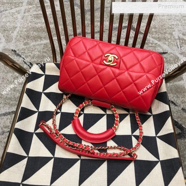 Chanel Quilted Lambskin Medium Flap Bag with Ring Top Handle AS1358 Red 2020 (JDH-9120209)