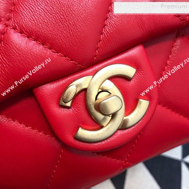 Chanel Quilted Lambskin Medium Flap Bag with Ring Top Handle AS1358 Red 2020 (JDH-9120209)