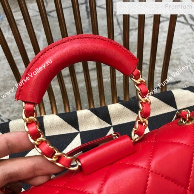 Chanel Quilted Lambskin Medium Flap Bag with Ring Top Handle AS1358 Red 2020 (JDH-9120209)
