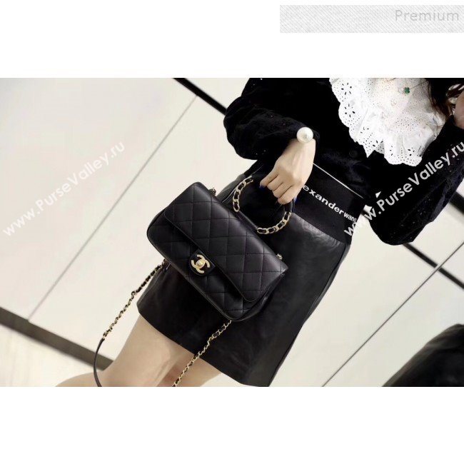 Chanel Quilted Lambskin Medium Flap Bag with Ring Top Handle AS1358 Blue 2020 (JDH-9120208)