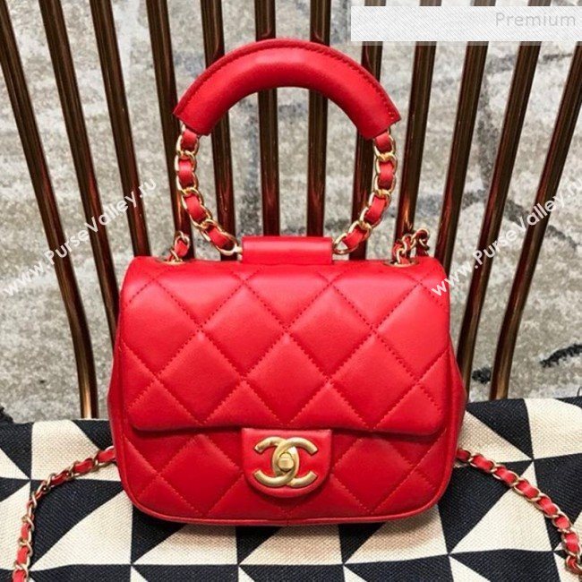 Chanel Quilted Lambskin Small Flap Bag with Ring Top Handle AS1357 Red 2020 (JDH-9120212)
