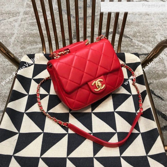 Chanel Quilted Lambskin Small Flap Bag with Ring Top Handle AS1357 Red 2020 (JDH-9120212)