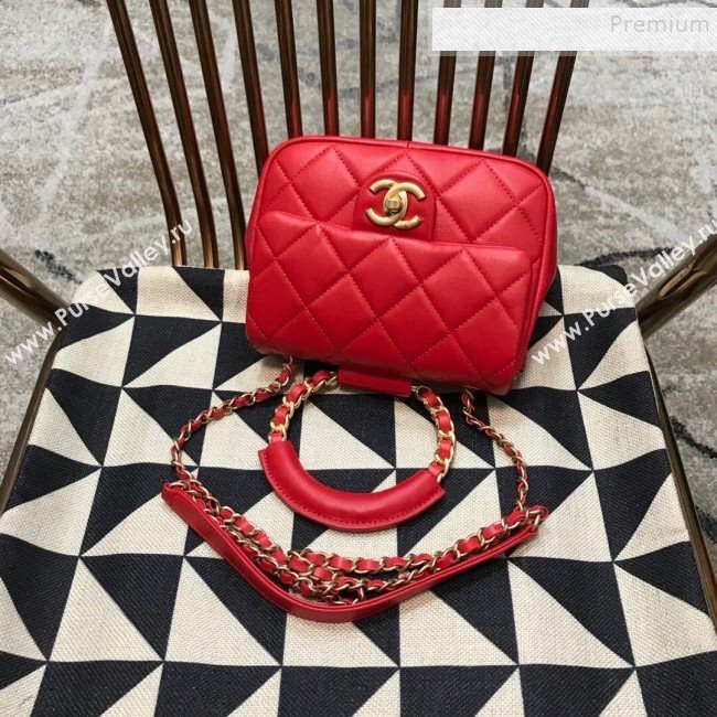 Chanel Quilted Lambskin Small Flap Bag with Ring Top Handle AS1357 Red 2020 (JDH-9120212)