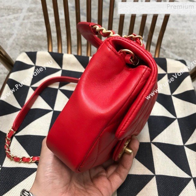 Chanel Quilted Lambskin Small Flap Bag with Ring Top Handle AS1357 Red 2020 (JDH-9120212)